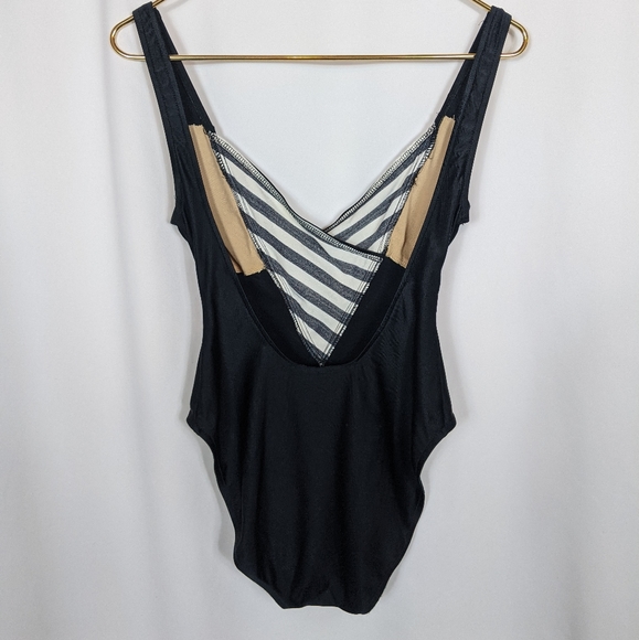 Vintage Black White Striped Bathing Suit Swimsuit One Piece Mod Retro Sz 11/12 - Picture 2 of 7